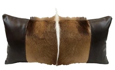 SPRINGBOK SPRINGBUCK HIDE & LEATHER CUSHION PILLOW 20" x 10" - BROWN SHADES