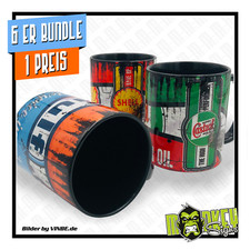 6er Set Vintage Becher USA Gasoline - Retro Tasse Texaco Gulf Shell Geschenk