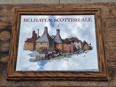 Vintage Belhaven Scottish Ale Mirror Sign Bar Decor Man Cave Beer/Liquor Brew