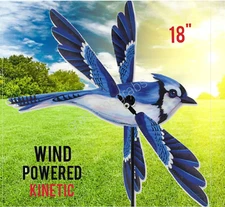 BLUE JAY WHIRLIGIG WIND SPINNER 18" WING DIAMETER GARDEN STAKE YARD DECOR NEW