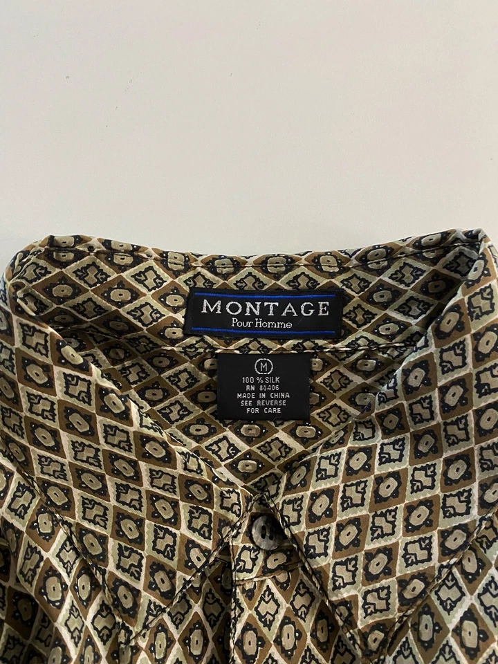 VTG Montage 100% Silk Geometric LONG SLEEVE SHIRT Medium M 16 x 36/37  - Image 3 of 4
