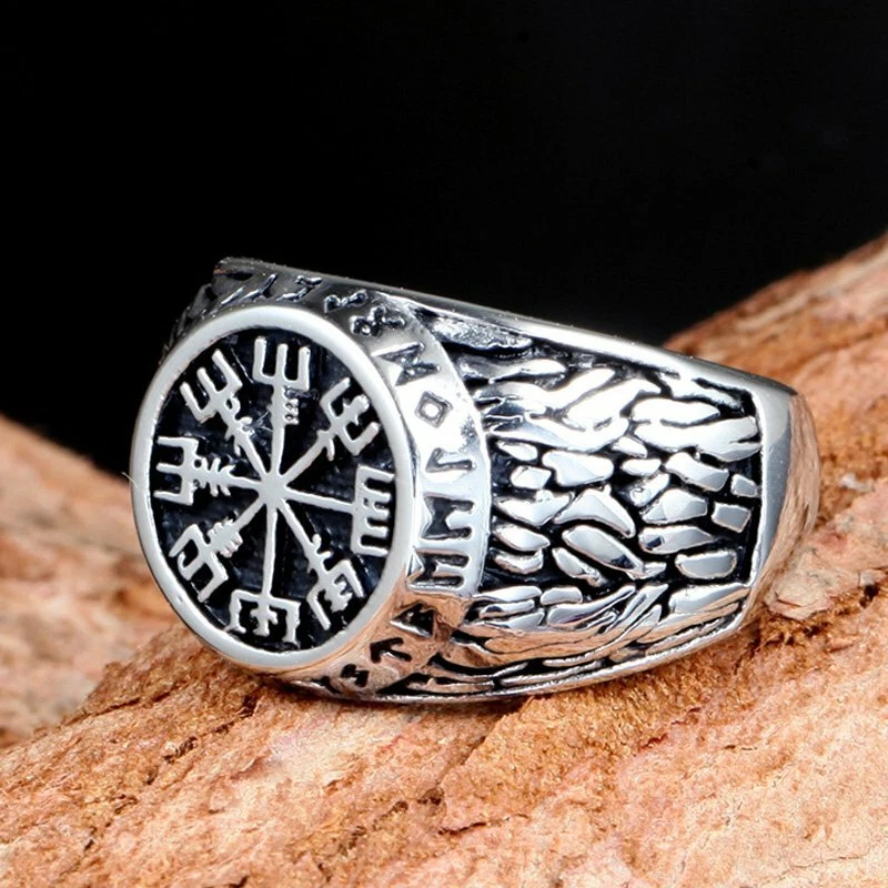 MENDEL Mens Nordic Viking Rune Vegvisir Compass Ring Stainless Steel Size 7-15 - Image 4 of 4