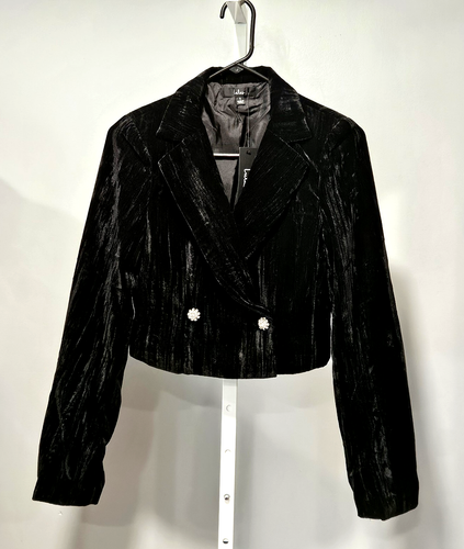 NWT Lulus Women’s S Cropped Velour Jacket Black Ornate Buttons Special Occasion - Picture 2 of 5
