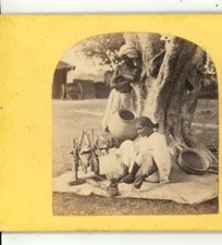Woman Spinning Cotton India Capt Allan N Scott Stereoview c1860