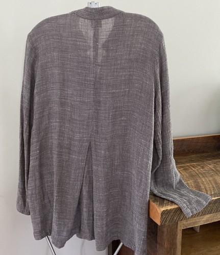 Eileen Fisher - Heathered Grey Linen Blend Button Down Blouse Mandarin Collar S - Picture 6 of 10