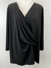NEW! Talbots Faux Wrap Blouse Shirt 3X Plus Black Draped Vneck Stretch 