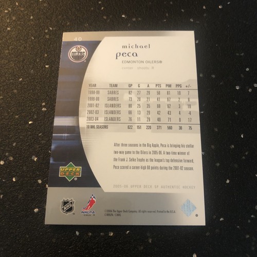 Michael Peca 2005-06 Upper Deck SP Authentic Ice Hockey #40 NHL Edmonton Oilers - Picture 2 of 2