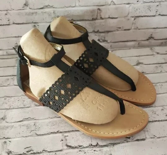 Sandalias de vestir IVANKA TRUMP Pili para mujer talla 7M cuero negro corte geométrico láser Foto 3 de 4