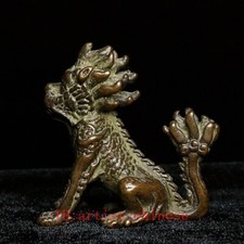 2 Inch Chinese Bronze Carving kylin Statue Fengshui Decoration Gift Collection