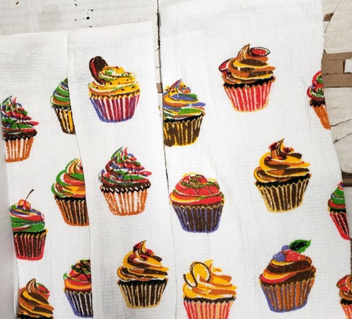 Set of 2 Same Printed Kitchen Cotton Towels (15"x25") CUPCAKES, Decorative - Picture 7 of 9