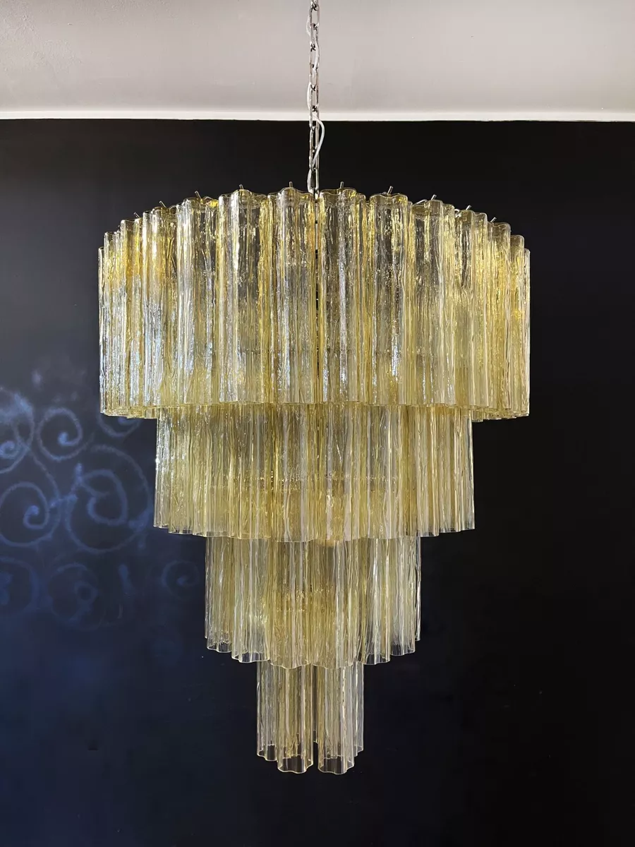 Huge Vintage Murano Glass Tiered Chandelier 78 glasses light amber