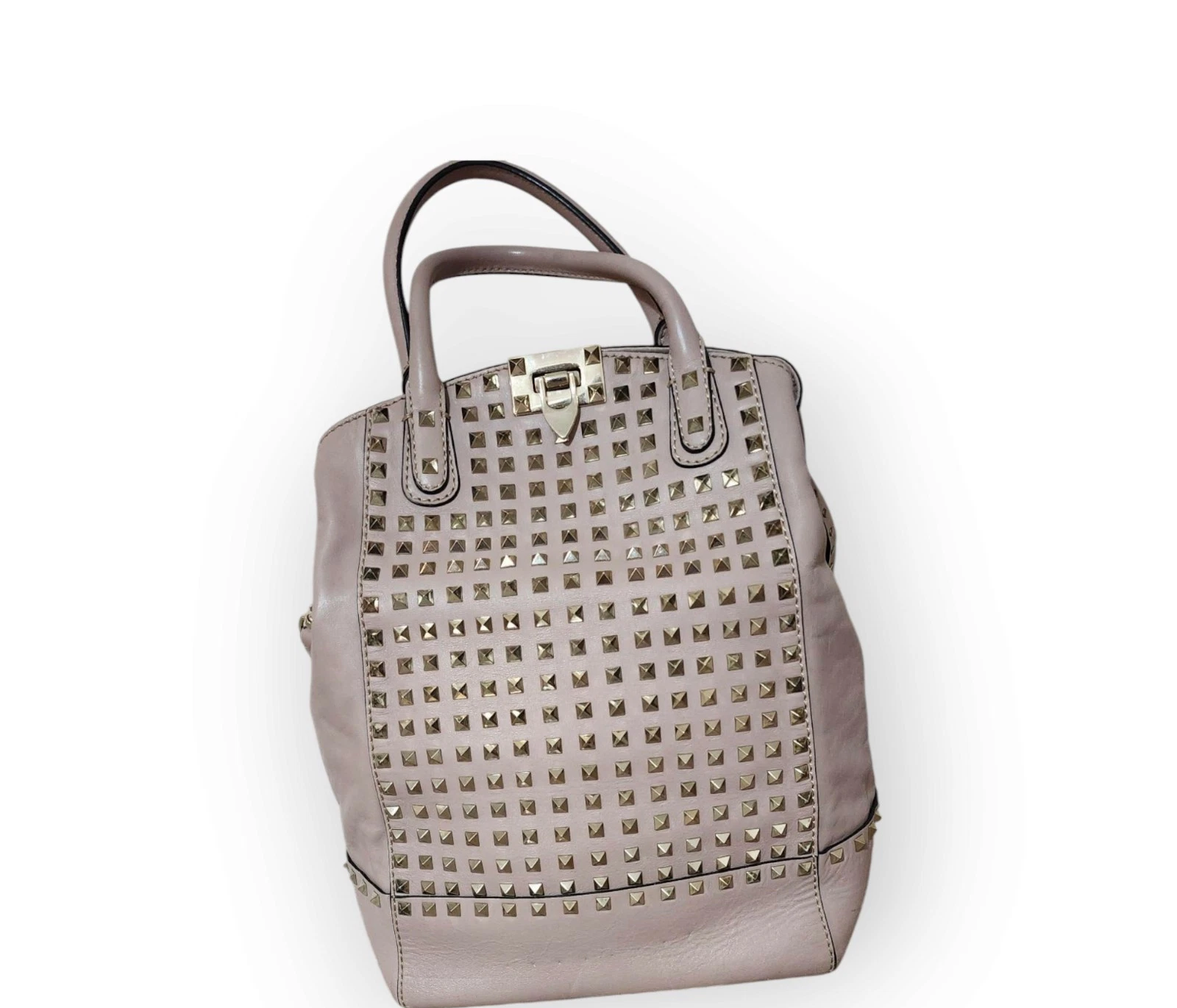 Borsa a tracolla Valentino G marrone Rockstud in pelle di agnello con manici