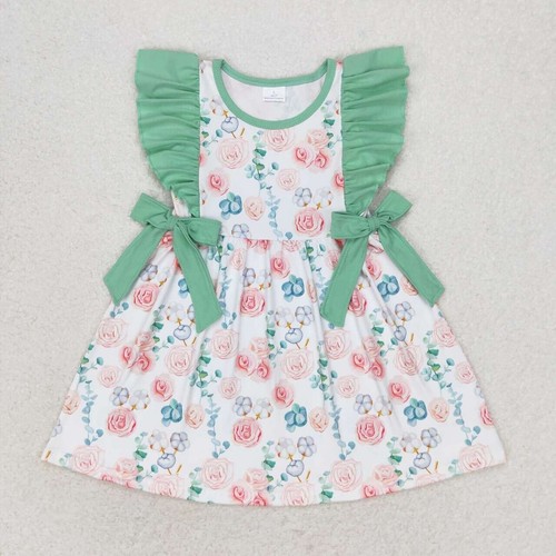 Baby Girls Sibling Sister Summer Floral Print Bow Knee Length Dress - Picture 2 of 7