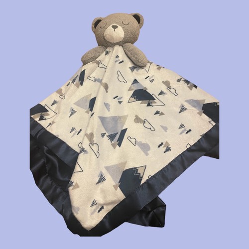 Baby Blanket Sleeping Bear Mountain Tree Cloud Just Born Lovey Large Satin Back