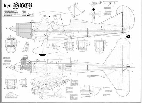 50 Inch Der Jager Biplane Giant Scale RC Model AIrplane Printed Plans - Picture 3 of 5