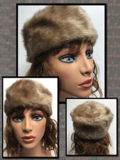 Shaggy Ladies VINTAGE Dark Beige Faux Fur Hat Cap 699087