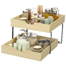 2 Tier Pull Out Cabinet Organizer, Soft Close Pull 19  W X 21  D Wooden 2 Tier