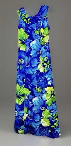 1960s/70s Pomare Hawaii Blue Green Tropical Floral Island Maxi Dress Size XS/S - Picture 1 of 16