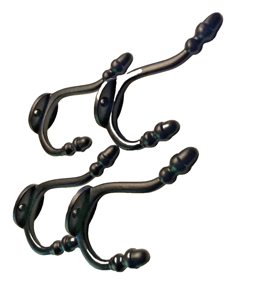 Four Black Acorn Double Wall Hooks Keys Towel Coat Hat Classic Style 5"H x 3"L - Image 4 of 4