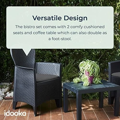 Garden Furniture Set Table Chairs 3 Piece Bistro Set Patio Outdoor Rattan Style - Picture 5 of 12