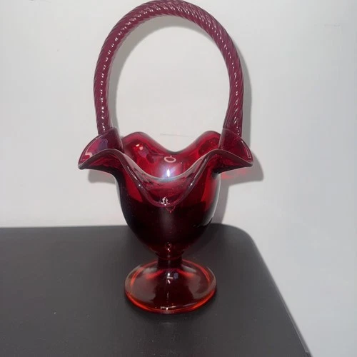 Vintage Fenton Glass Ruby Red Basket