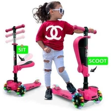 Hurtle 3 Wheeled Kids Scooter - Off Road, Multi-Color LED Wheels HURFS66