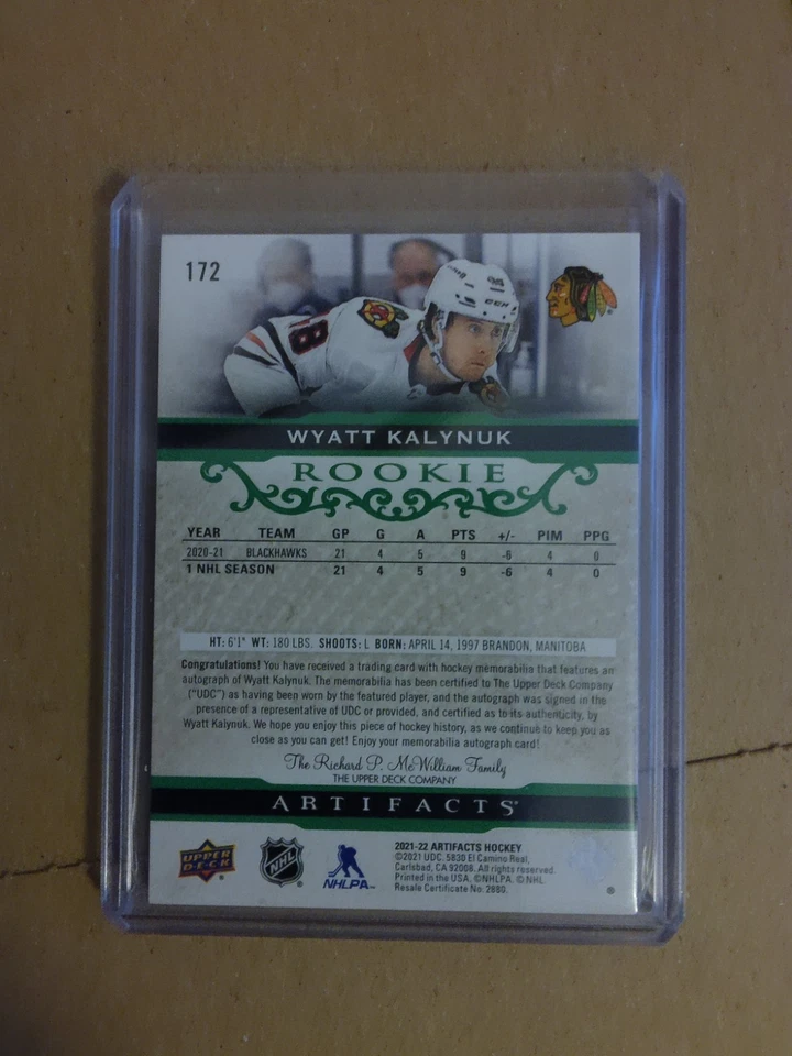 2021 UPPER DECK ARTIFACTS WYATT KALYNUK #172 ROOKIE DUAL JERSEYS/AUTO 37/45 - Image 2 of 2