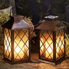  2 Pack 14" Solar Lantern Outdoor Garden Hanging Lantern Waterproof Flickeri...