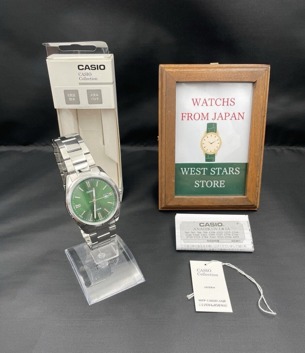 CASIO Collection MTP-1302D-3AJF Green Silver Mens Watch Dark Dial