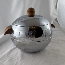 VTG West Bend Penguin Hot Cold Server Aluminum Ice Bucket Wood Handle MCM 1960s