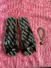 Beautiful JUICY COUTURE black Bow JC SONNET SANDALS BLING HEART BRACELET