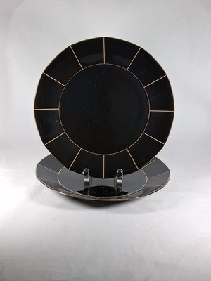VTG MIKASA MIDNIGHT GOLD L9903 MADE IN JAPAN 2 DINNER PLATES 10 1