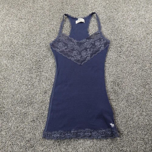 Vintage Abercrombie Fitch Shirt Damen S blau Spitzenbesatz Babydoll Tank Top Cami Y2K