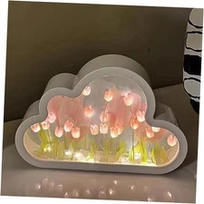 DIY Cloud Tulip Mirror Night Light, Simulation Flower Bedroom Cloud Tulip Pink