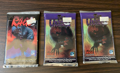 3 Sealed Vintage 1995 RAGE CCG Game Card Packs Werewolf Apocalypse Umbra