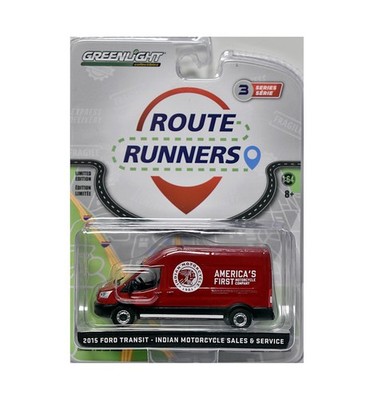 1:64 GREENLIGHT 2015 Ford Transit Idian Motorcycle sales  - Route Runners , Neu