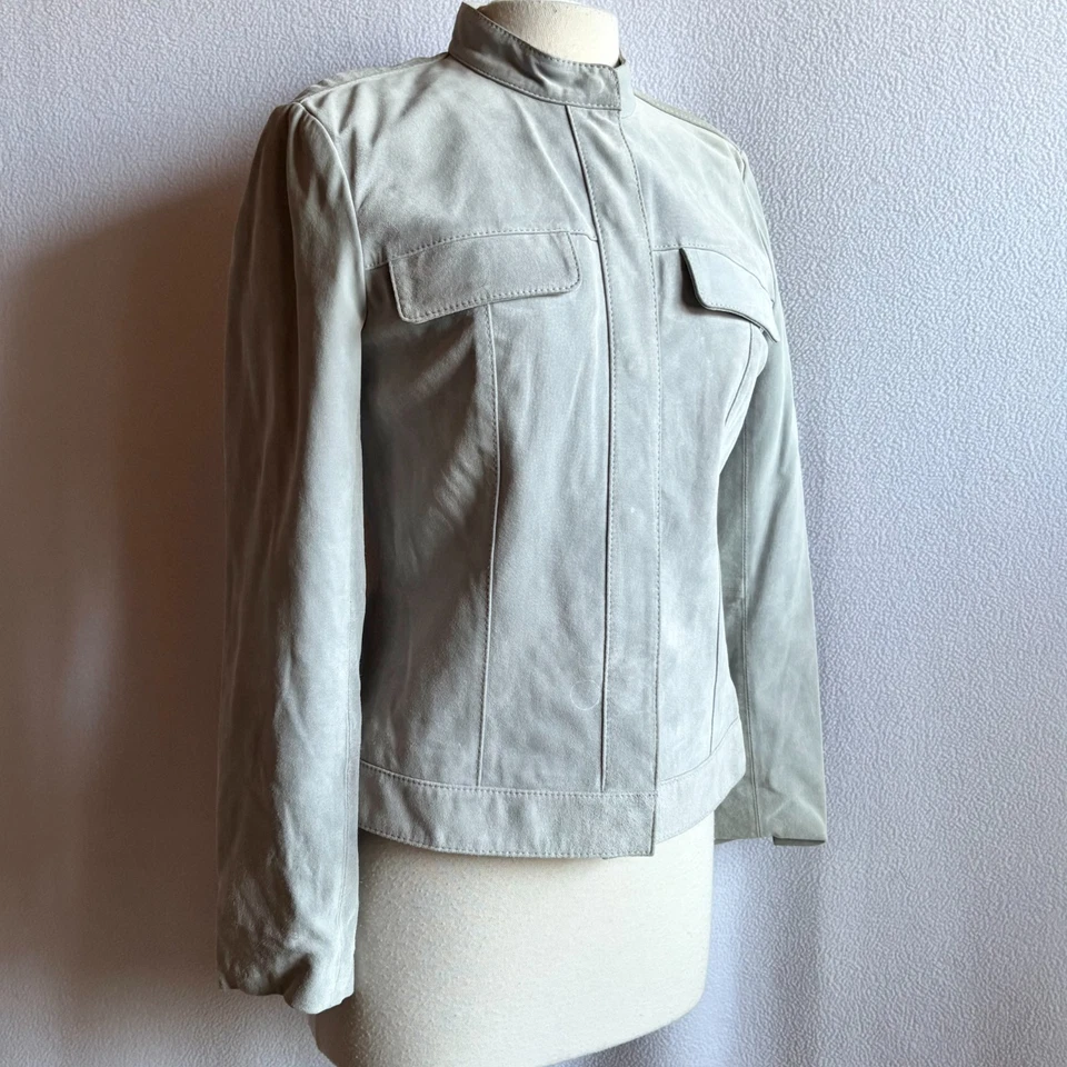 Ann Taylor Dove Gray Suede Jacket Snap Close Pockets Size 6 - Image 4 of 4