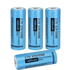 4Pcs ICR18500 1400mAh 3.7V Li-ion Rechargeable Batteries Button Top for Lights