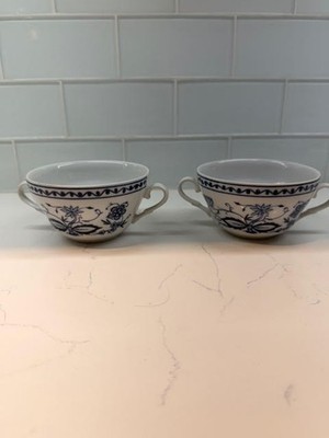 Vintage Kahla Zwiebelmuster Blue Onion Handled Soup Bowls Set of 2 GDR East Grmy