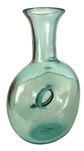 Vintage Blenko Art Glass  #441 Vase Donut Hole Pinched Green 7"H,  Mid Century