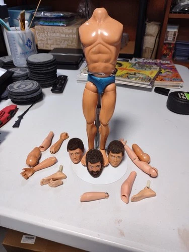 1975 Hasbro GI Joe Muscle Body Action Figure, 3 Heads And Parts