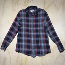 Duluth Trading Co Flannel Shirt Men’s L Red Blue Plaid Long Sleeve 100% Cotton