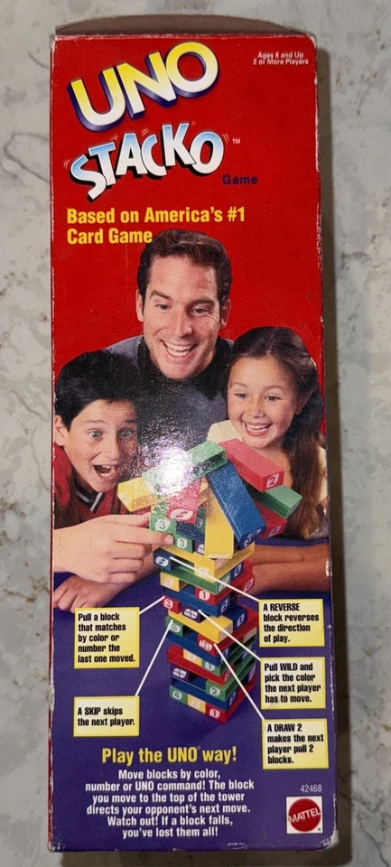 UNO Stacko Game 1999 UNO Strategy Stacking Block Game Matty Mattel Toys #42468 - Image 2 of 2