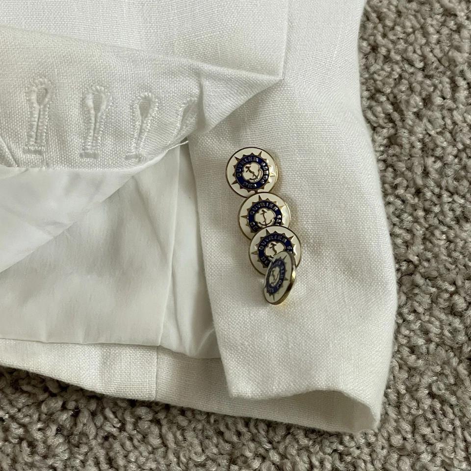 J.Crew Campbell Blazer Women's 6p White Linen Coastal Academia Anchor Buttons R2 - Image 4 of 4