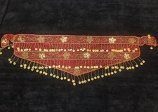 Sayoora Embroidered Coined Beaded Gold  Red Belly Dance Belt