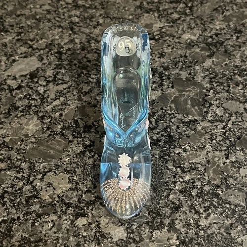 Fenton Art Glass Shoe Boot Ice Blue Hand Painted Signed Nancy Fenton 95th Anniv