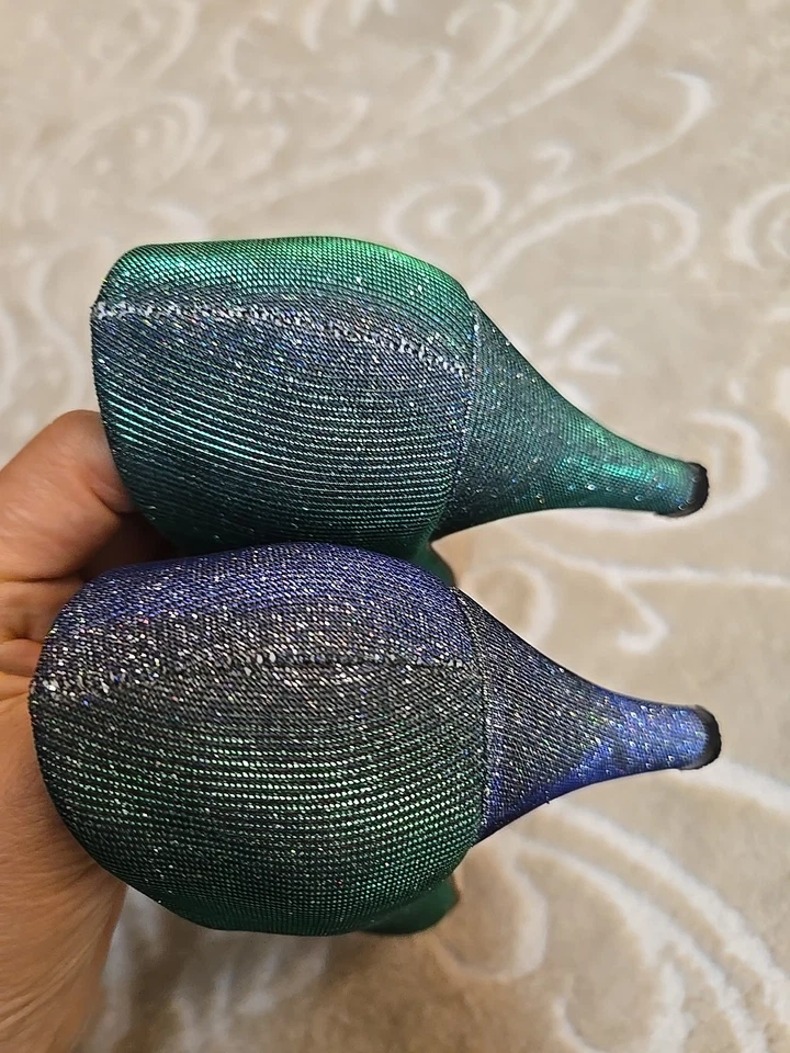 John Fashion Sparking Blue W/ Rhinestone Heel Shoes Size 7 Pointed Toe - Image 4 of 4