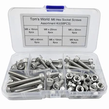 M6 Hex Socket Head Cap Bolts Nuts Screws Assortment Set 304 Stainless Steel Scre