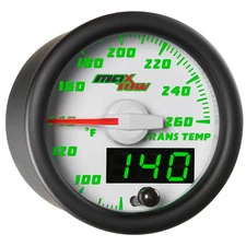 52mm WHITE MAXTOW LED TRANSMISSION TEMP GAUGE w DUAL GREEN LED READOUTS & SENSOR