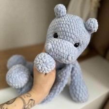 Handmade Hippo Crochet Toy, Amigurumi Plush Animal, Baby Gift